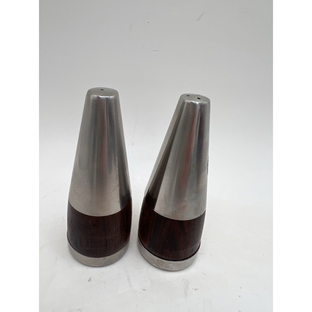 VTG Danish MCM Salt And Pepper Shakers Teak And Stainless Steel 1960s